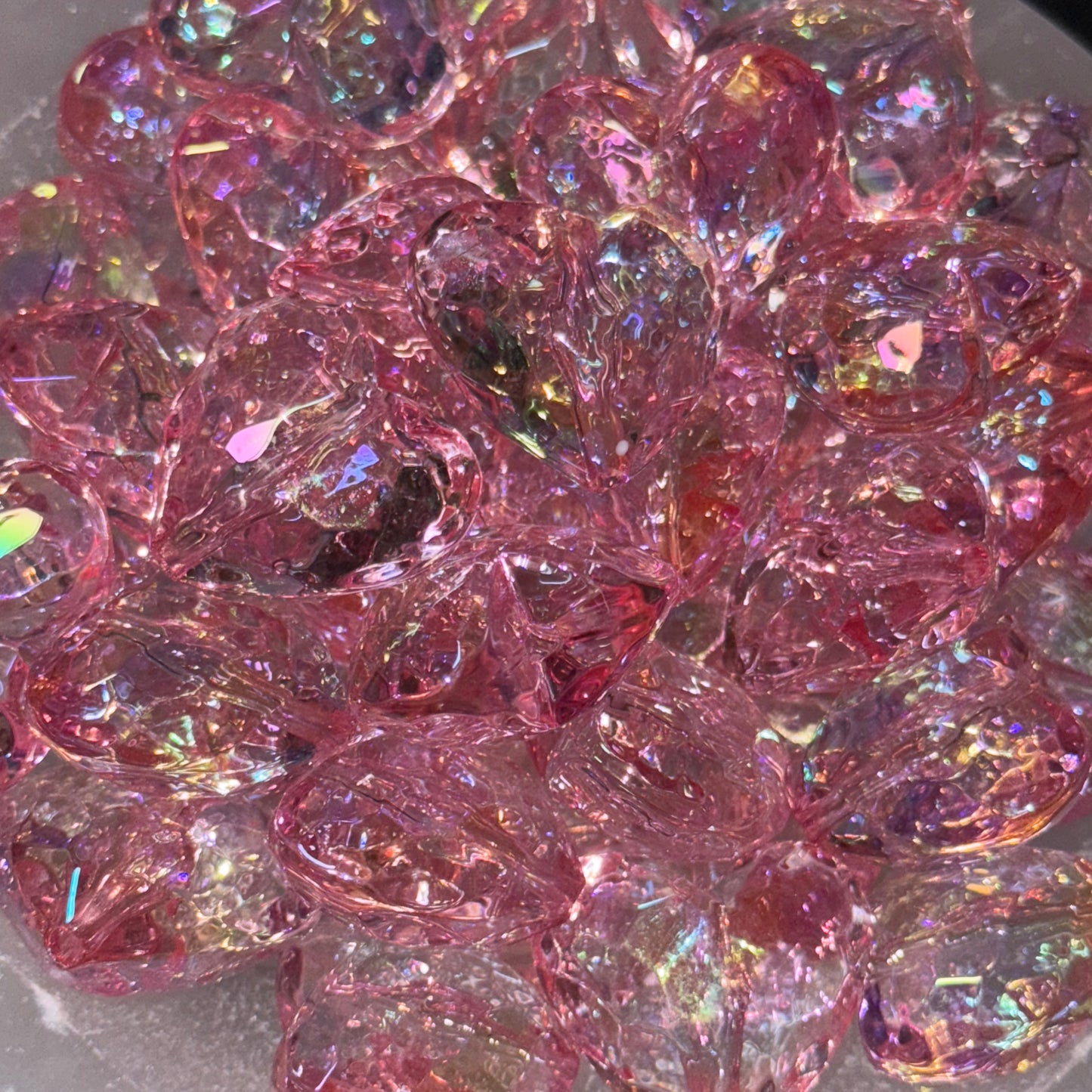 UV Pink 3D Hex Heart Clear 30mm Acrylic Bead