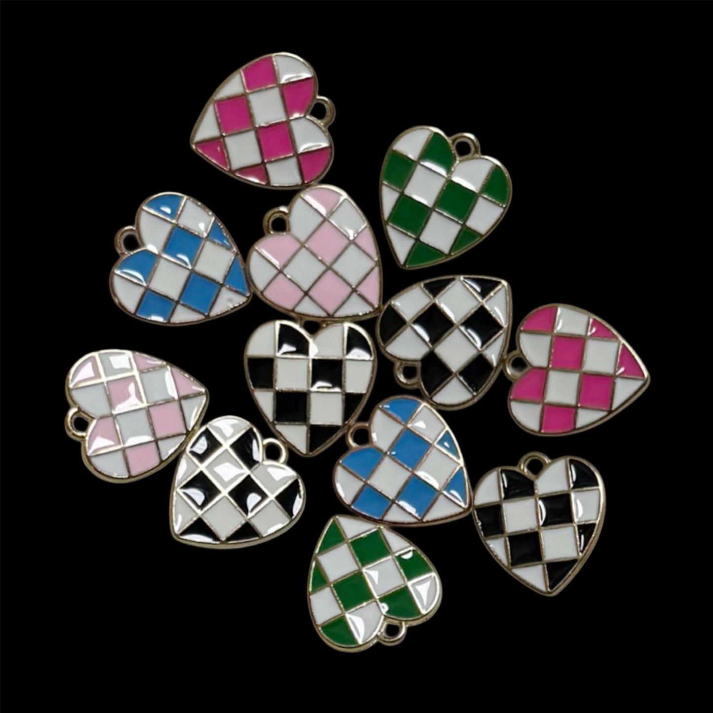 Gold Checkered Heart Charm