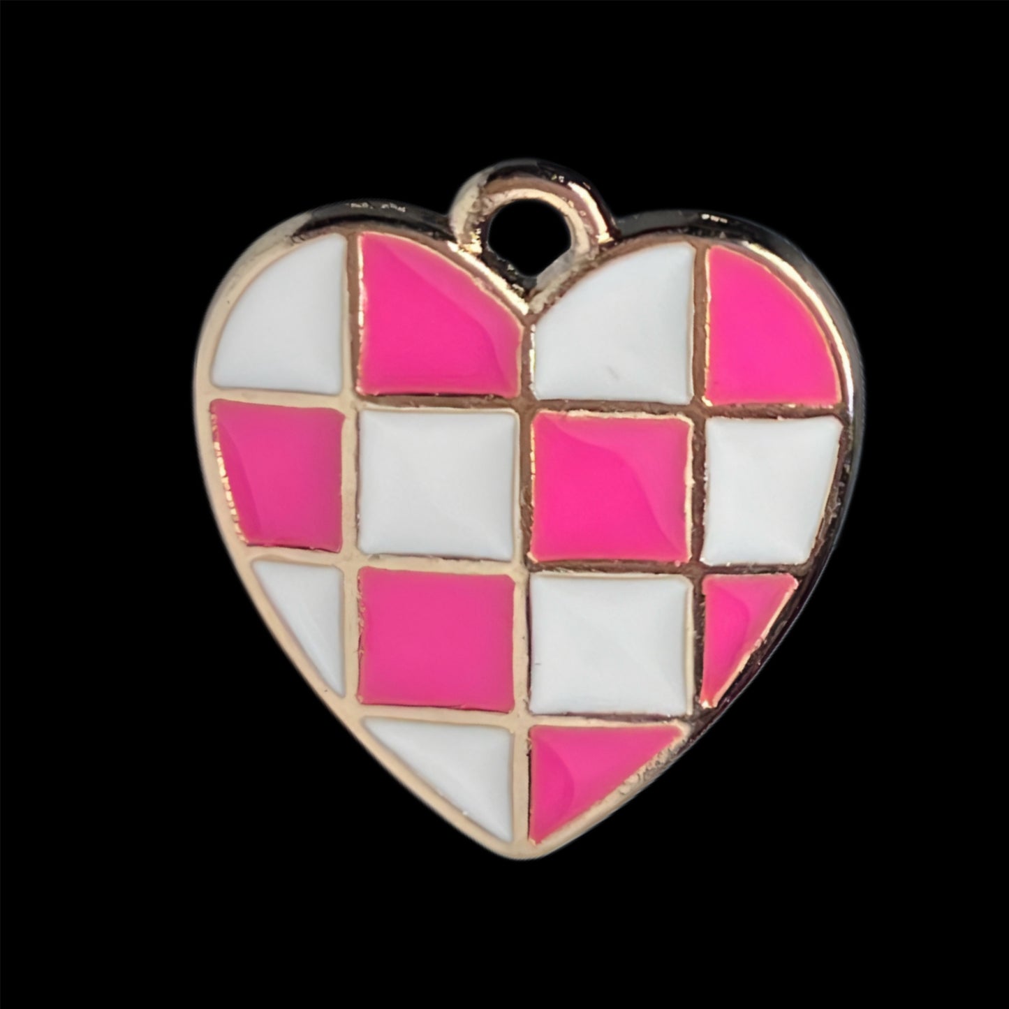 Gold Checkered Heart Charm