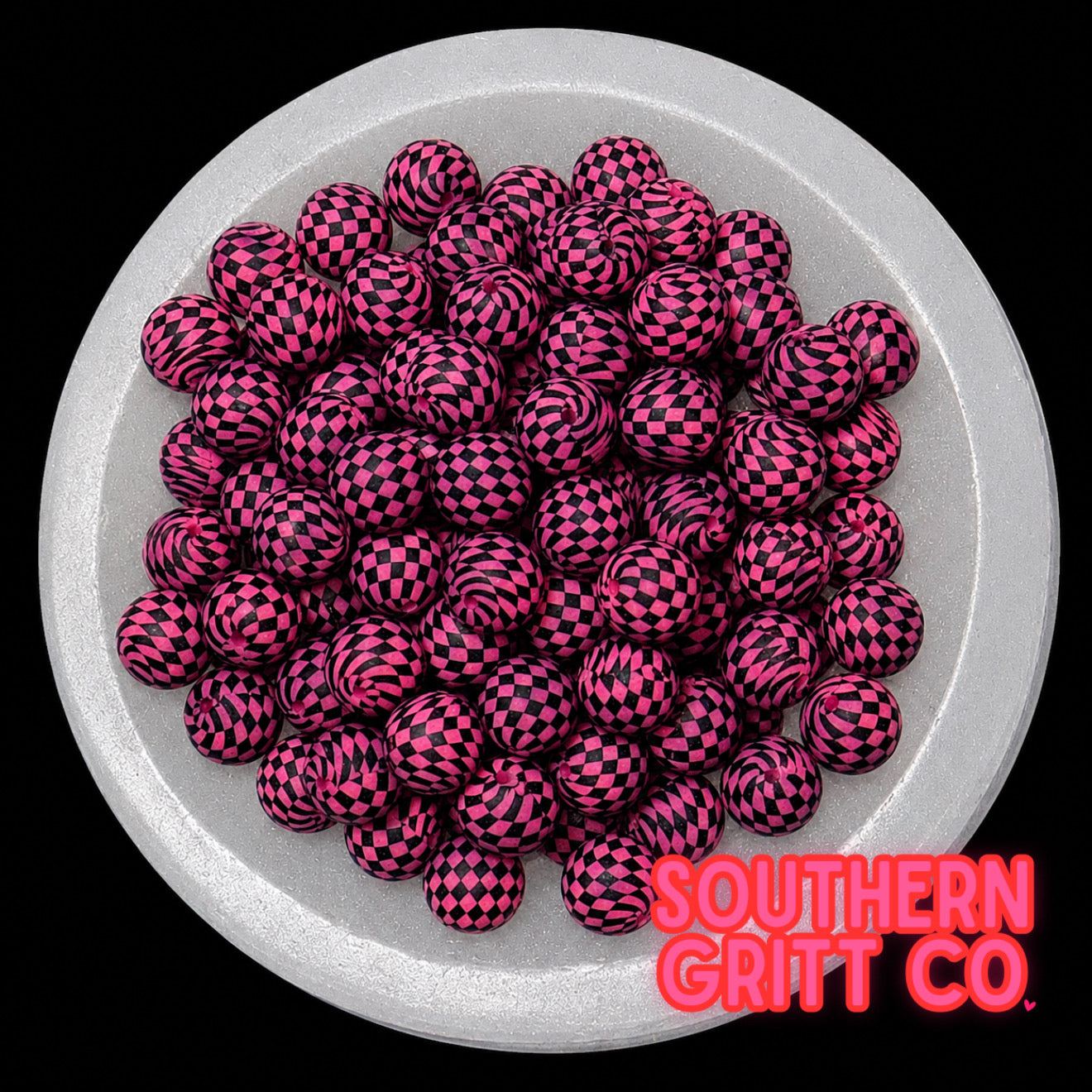 Mini Pink Checkered Silicone 15mm Printed Bead