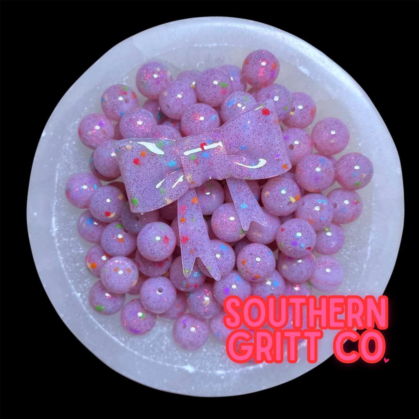 Pink Jelly Confetti 15mm Silicone Printed Bead