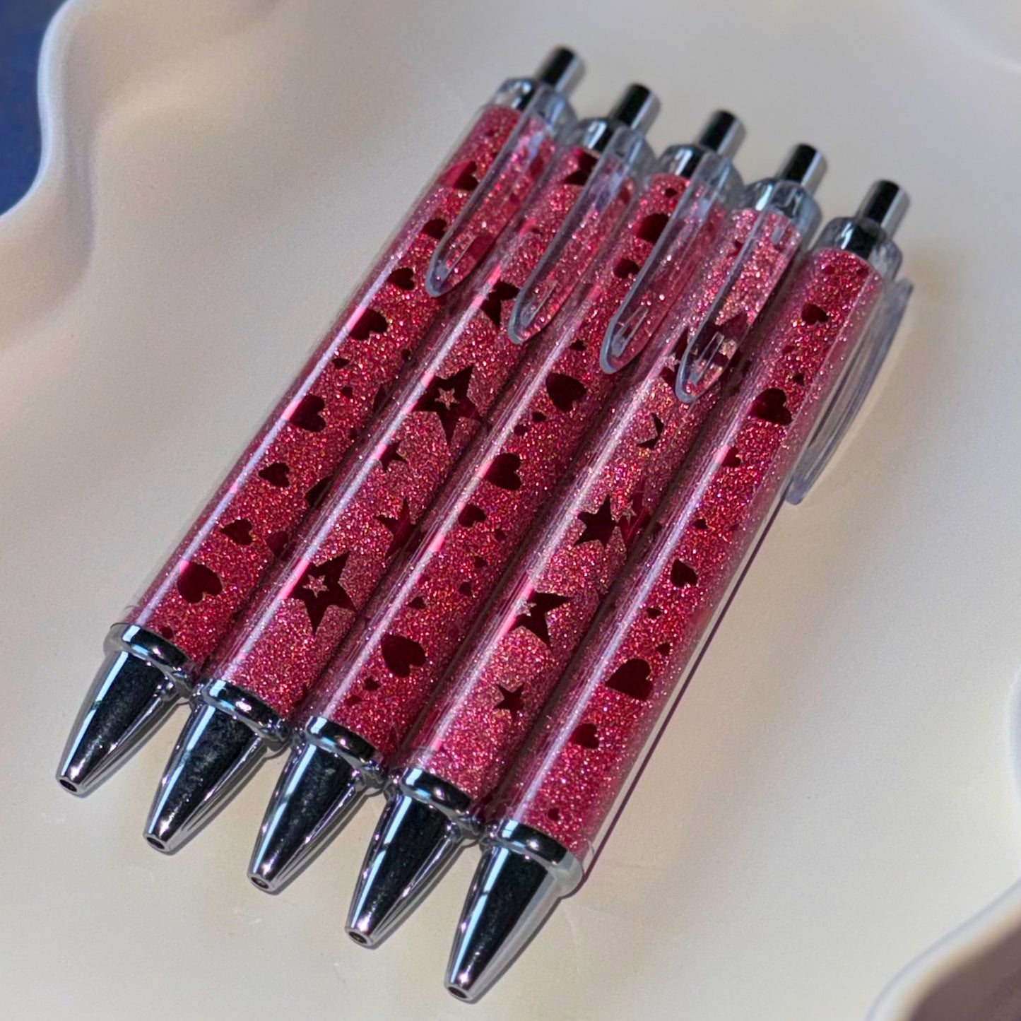 Red Metallic Star or Heart Click Pens