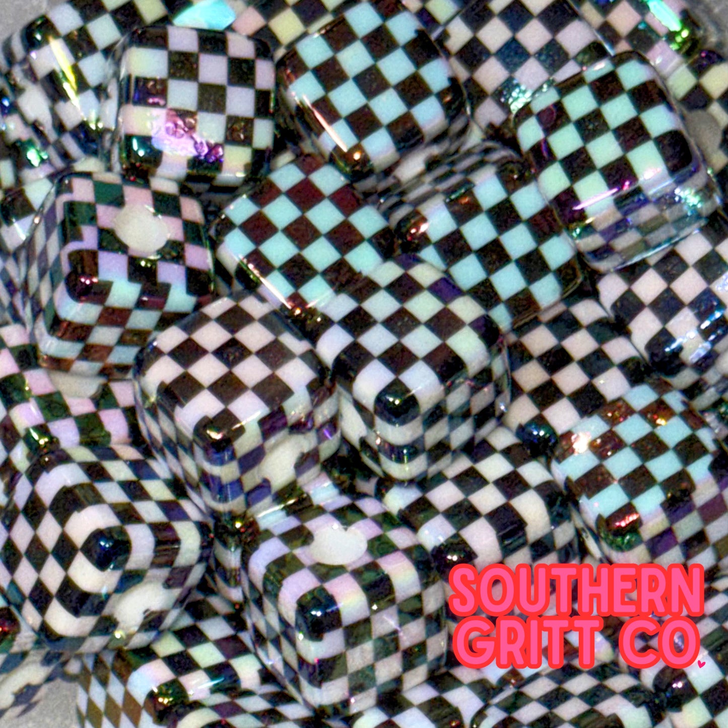 UV Checkered B/W 20mm Square Single Bead