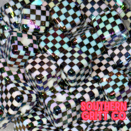 UV Checkered B/W 20mm Square Single Bead