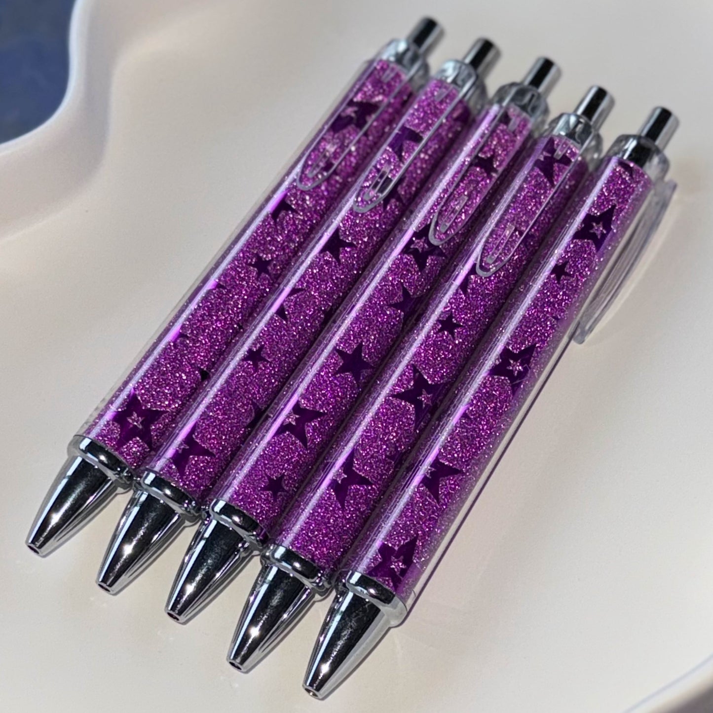 Purple Star Metallic Click Pens