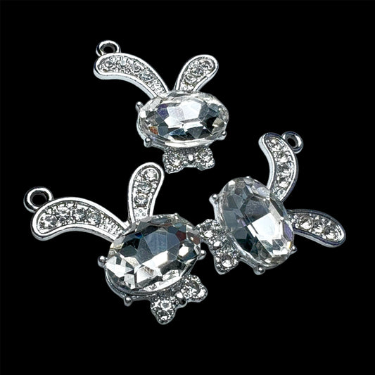 Silver Clear Rhinestone Bunny Charm