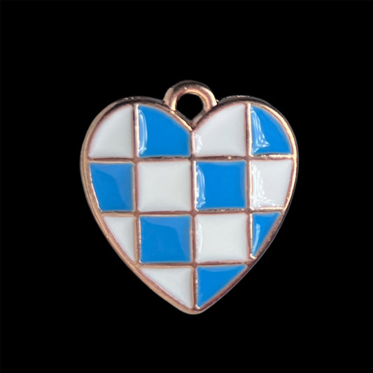 Gold Checkered Heart Charm