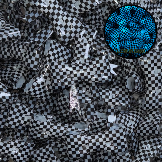 Clear Jelly, Checkered Printed - Shiny 3D Bow Focal Bead (glows in dark)