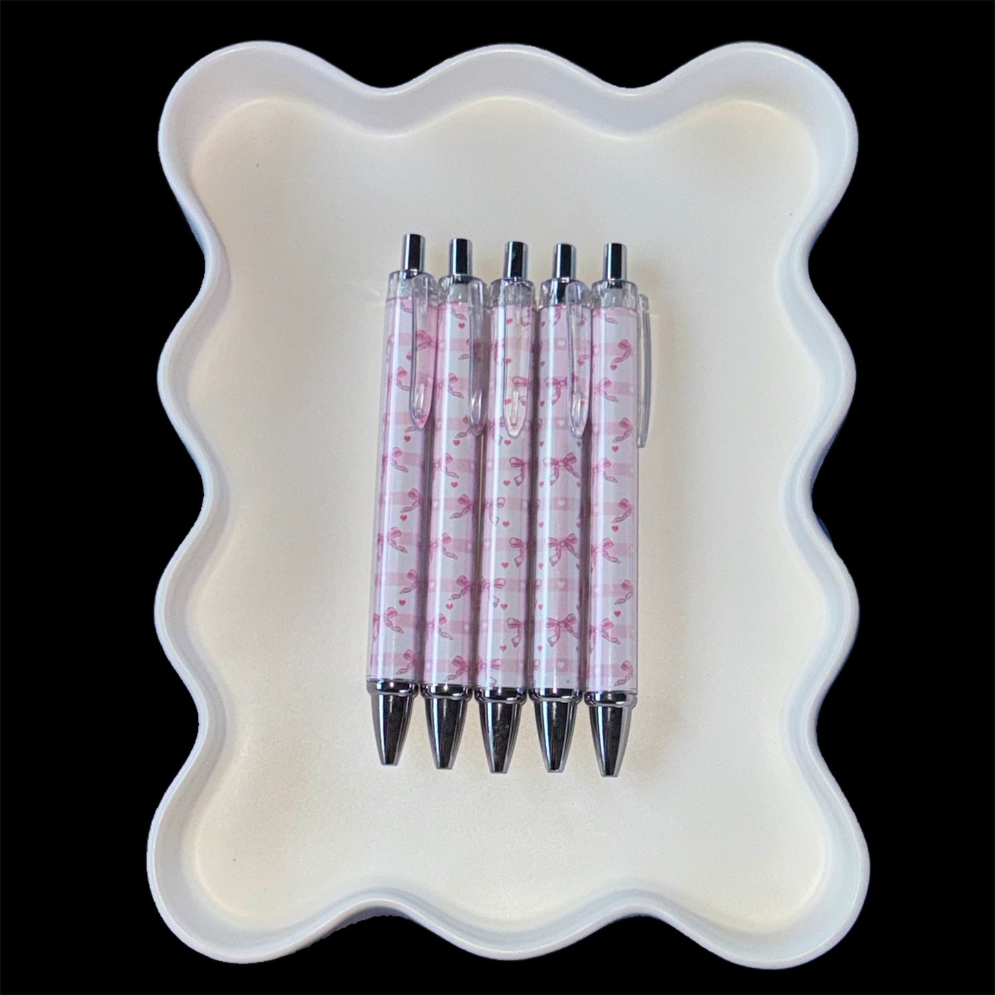 Pink Bow Gingham Click Pens