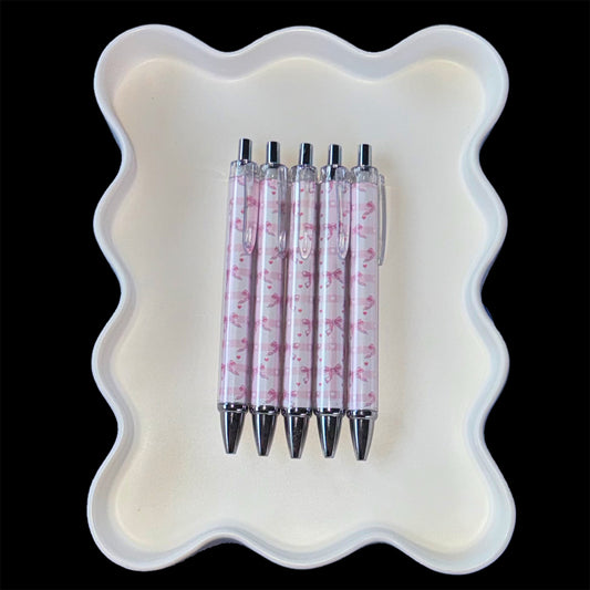 Pink Bow Gingham Click Pens