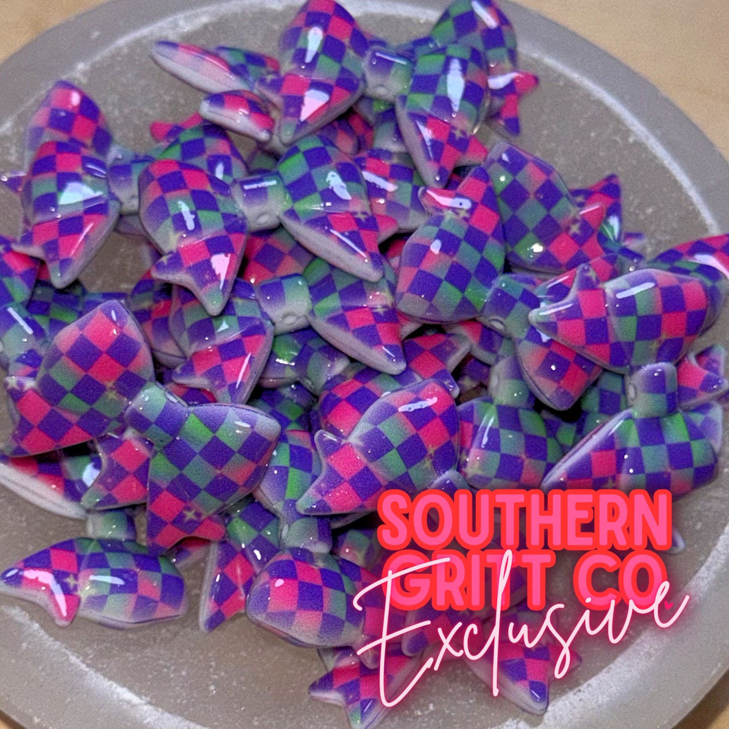 Galactic Checkered Printed 3D Mini Bow Focal