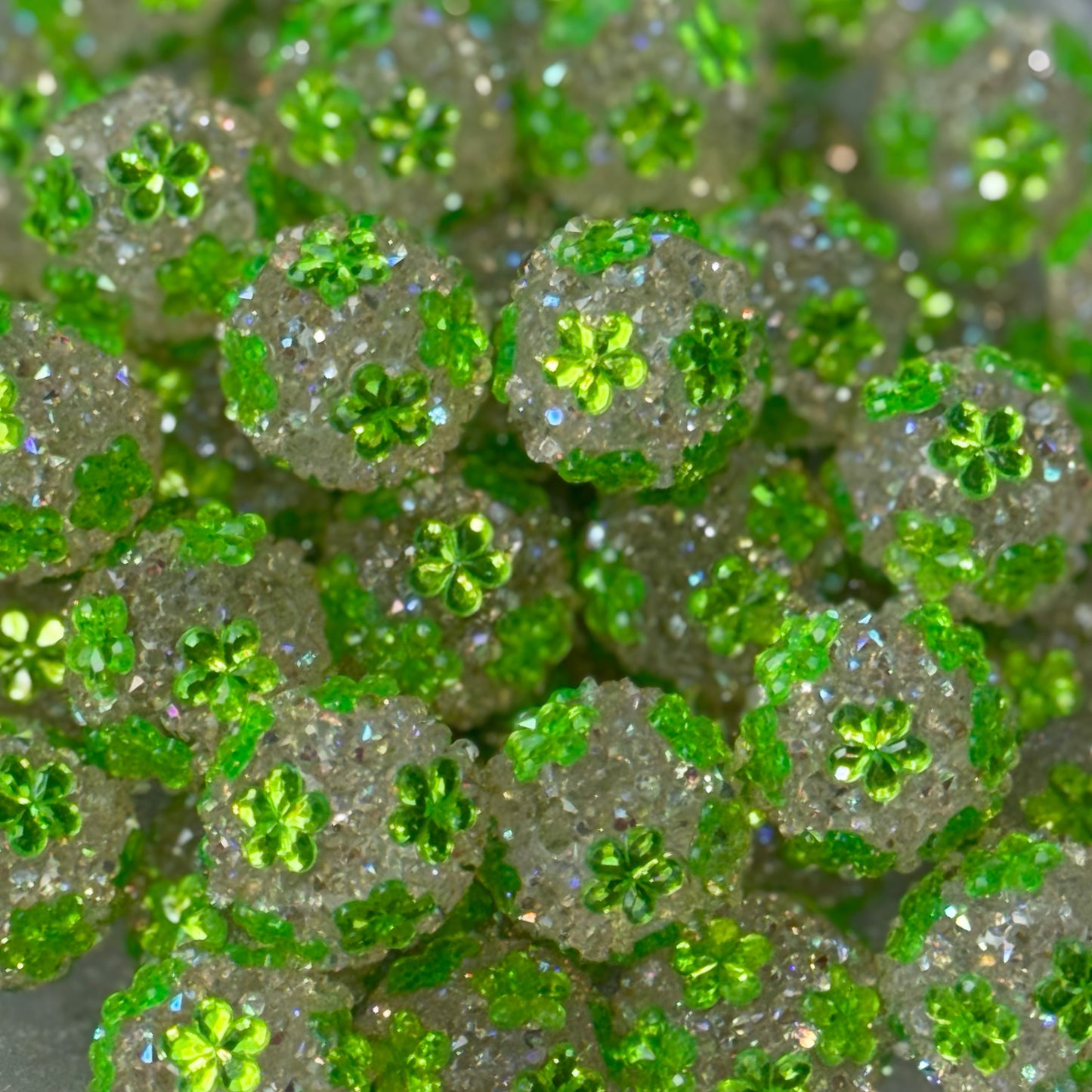 Green Floral Rhinestone Acrylic Bead (1 Count)