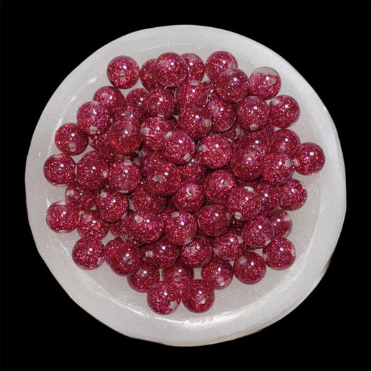 Holographic Barb Pink Foil Glitter 16mm Resin Bead