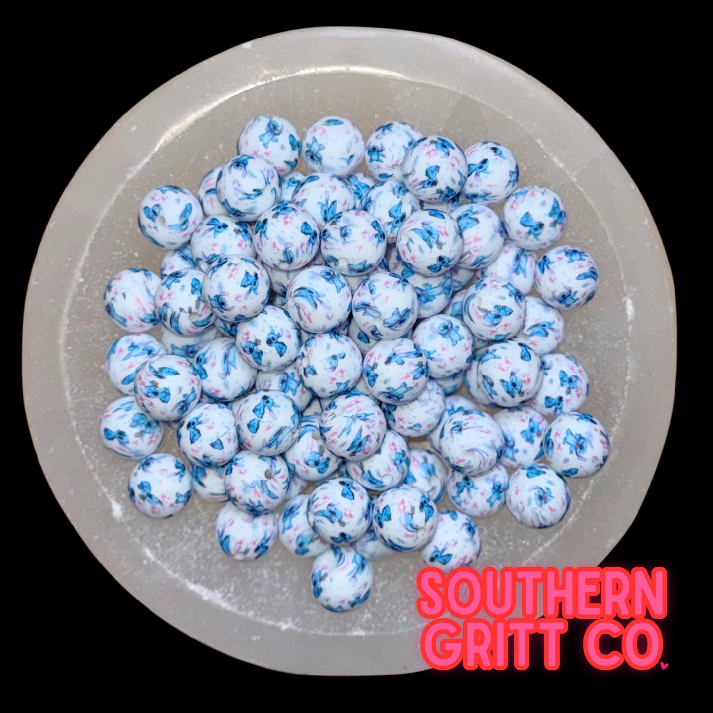 Blue Guy 15mm Printed Silicone Bead