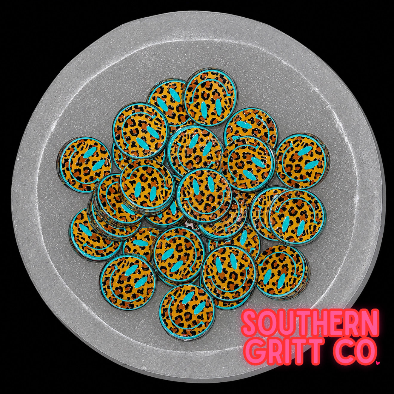Leopard Smiley Acrylic Focal Bead 1”