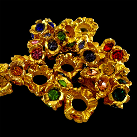 Gold Rainbow Mixed Rhinestone Flower Fancy Spacer Bead