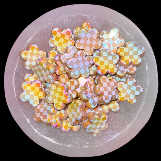 Caramel & White Checkered Daisy 25mm Acrylic Bead