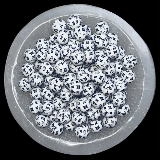 Inspired "LV" White Silicone 15mm Printed Beads