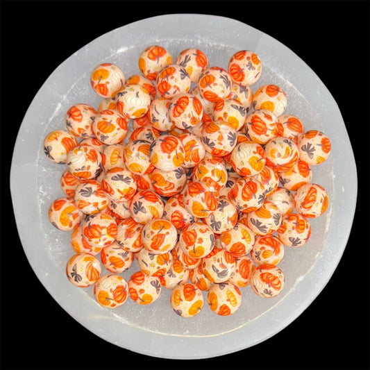 Golden Gourd Garden Silicone 15mm Printed Bead