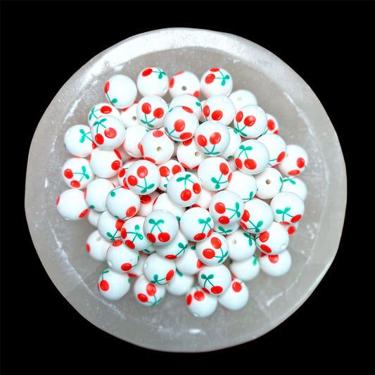Red Cherry Silicone 15mm Printed Bead