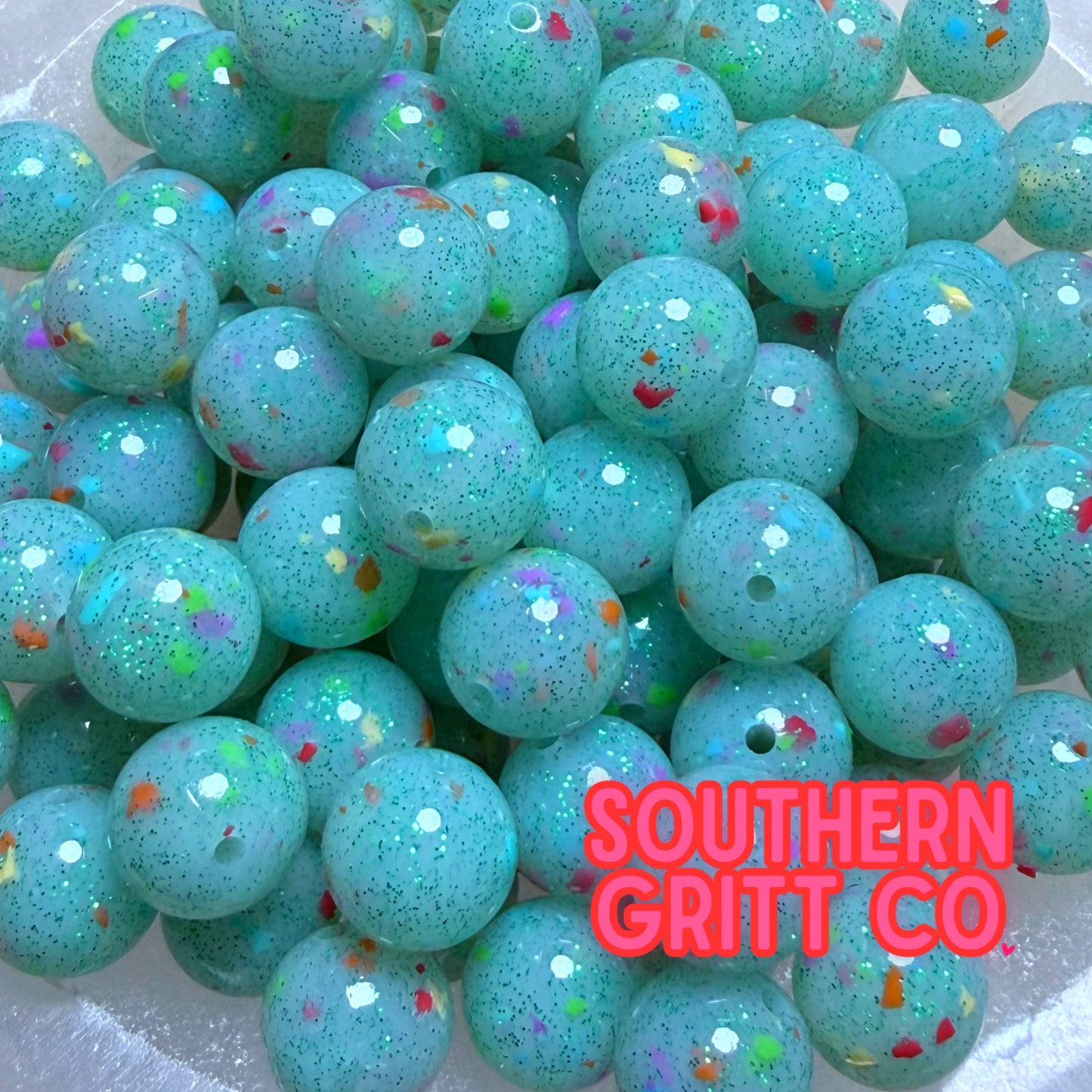 Sea Green Jelly Confetti 15mm Silicone Printed Bead
