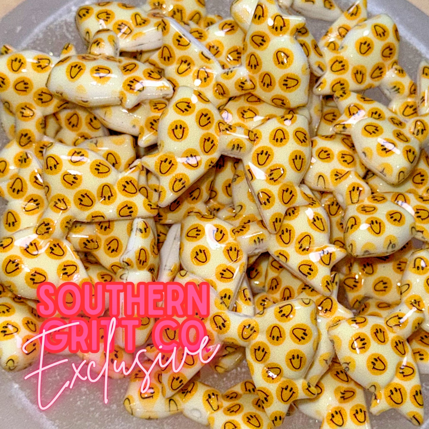 Yellow Smiley Printed 3D Mini Bow Focal