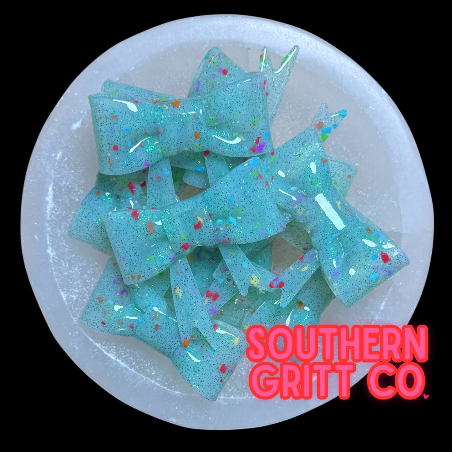 Sea Green Jelly Confetti - Shiny 3D Bow Focal Bead