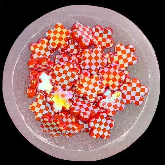 Orange & White Checkered Daisy 25mm Acrylic Bead