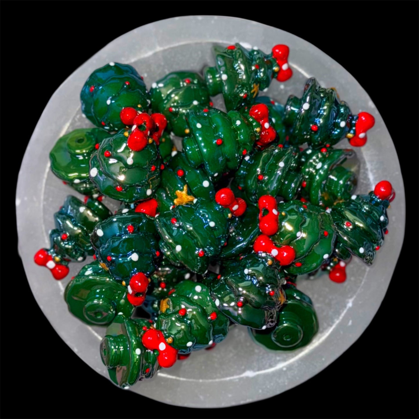 Deep Green Painted Bubble Christmas Tree 25mm Bead