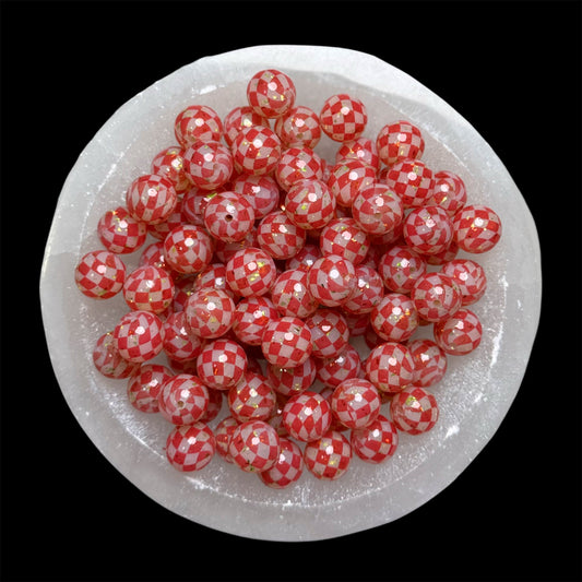 Lime Green Flake, Red Checkered, Jelly Clear Liquid Silicone 15mm Printed Bead {SGC EXCLUSIVE}