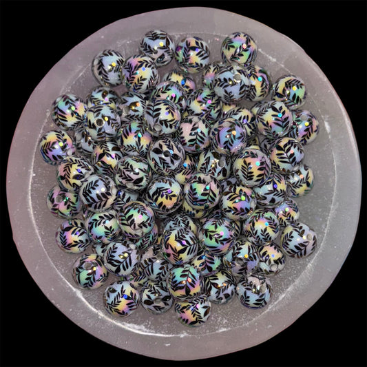 Black/White Everest Leaf 16mm Acrylic Bead