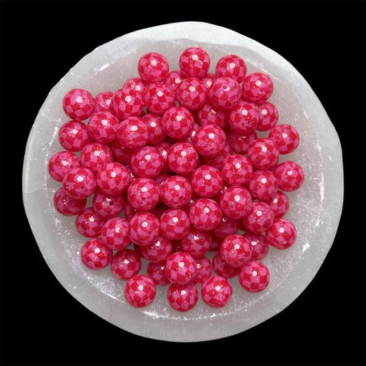 Red Flake, Red Checkered, Jelly Pink Liquid Silicone 15mm Printed Bead {SGC EXCLUSIVE}