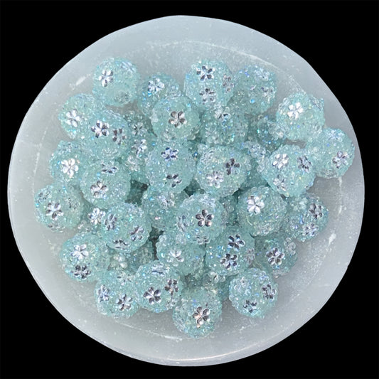 Snow Blue Floral Rhinestone Acrylic Bead (1 Count)