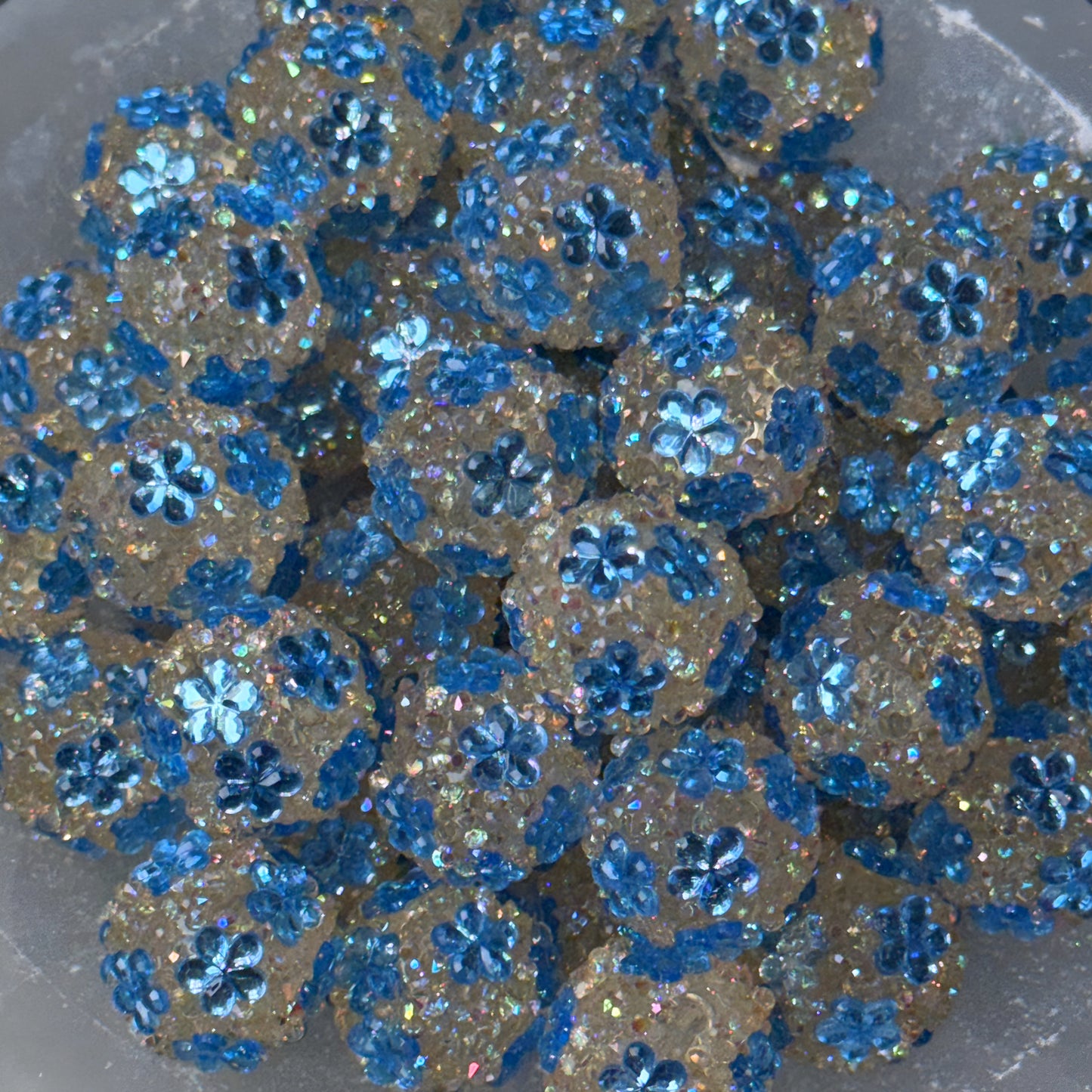 Denim Floral Rhinestone Acrylic Bead (1 Count)