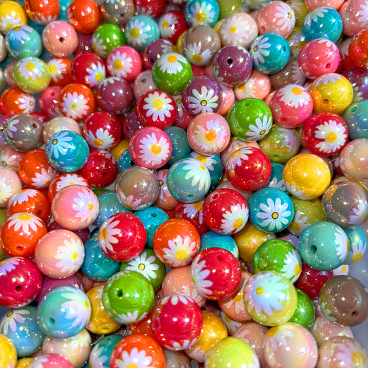 Daisy Color Mix Acrylic Printed Bead