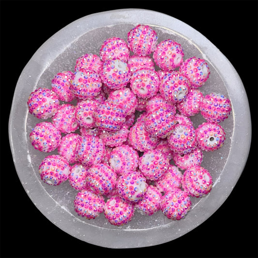 "AB White/Pink Striped" Rhinestone Acrylic Bead (1 Count)