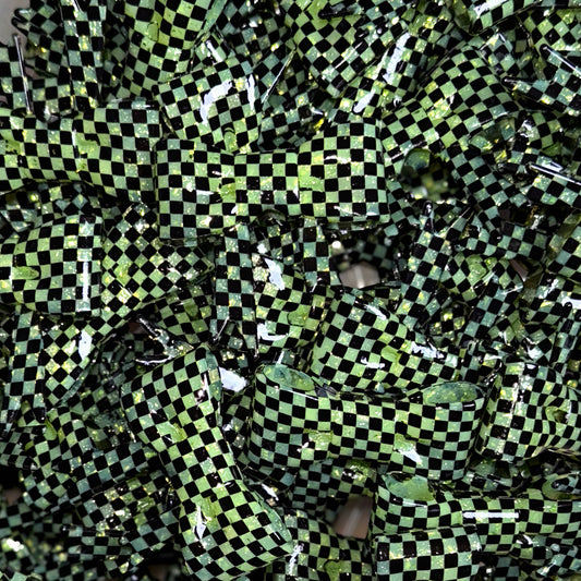 Green Jelly, Green Flake, Checkered Printed - Shiny 3D Bow Focal Bead