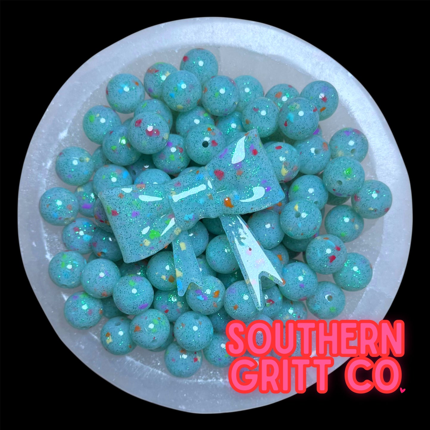 Sea Green Jelly Confetti 15mm Silicone Printed Bead