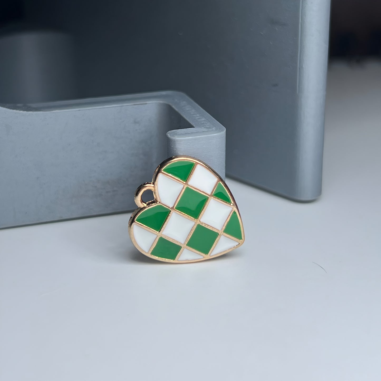 Gold Checkered Heart Charm