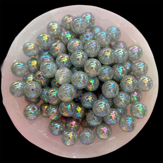 UV Glitter Silver 16mm Resin Bead