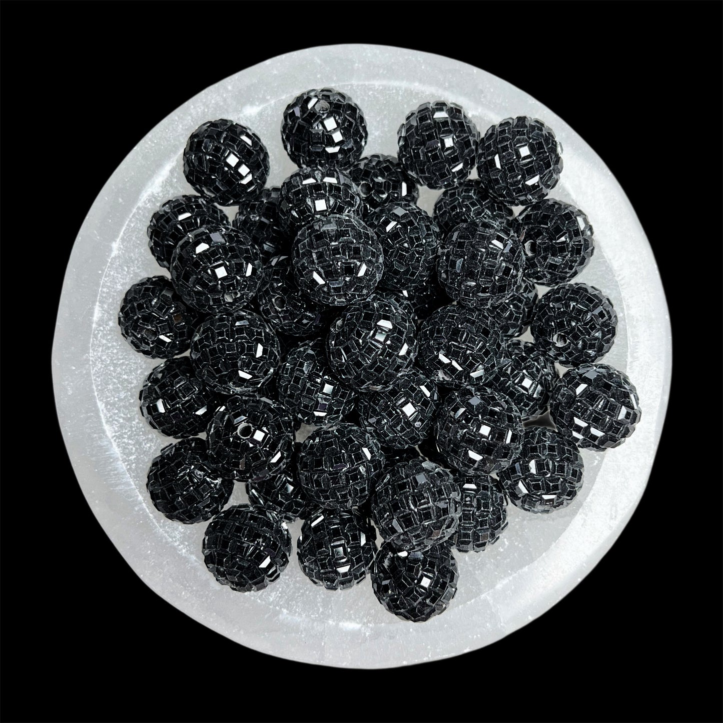 "Black" Glass Disco Ball 20mm Clay Bead
