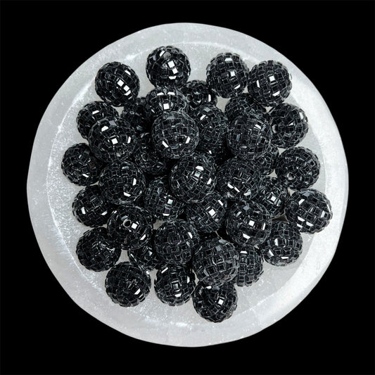 "Black" Glass Disco Ball 20mm Clay Bead