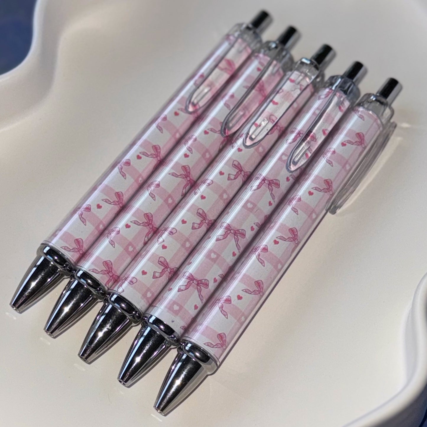 Pink Bow Gingham Click Pens