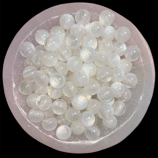White Cateye Glitter Split 16mm Resin Bead