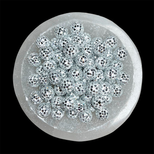 "White" Glass Disco Ball 16mm Clay Bead