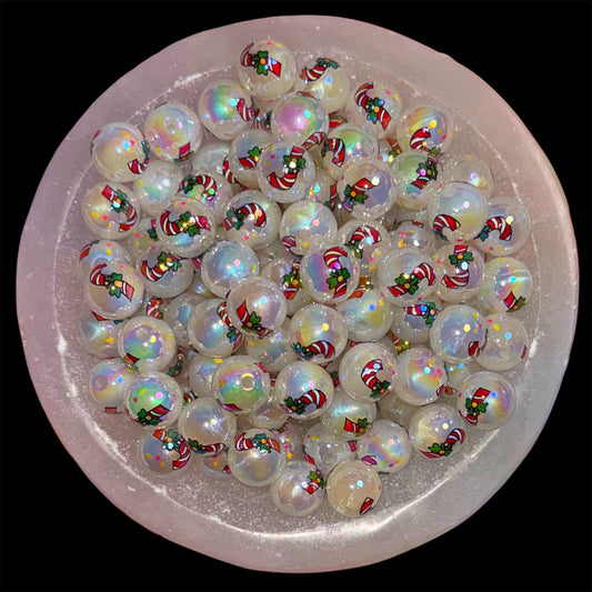 UV Candy cane 16mm Resin Bead