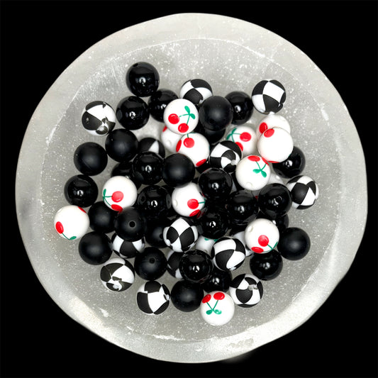 Cherry Check Silicone 15mm Printed Bead Mix
