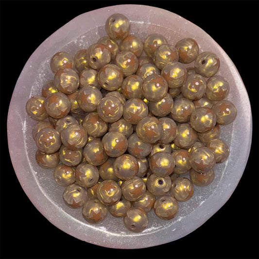 Gold Swirl Brown Star 16mm Acrylic Bead