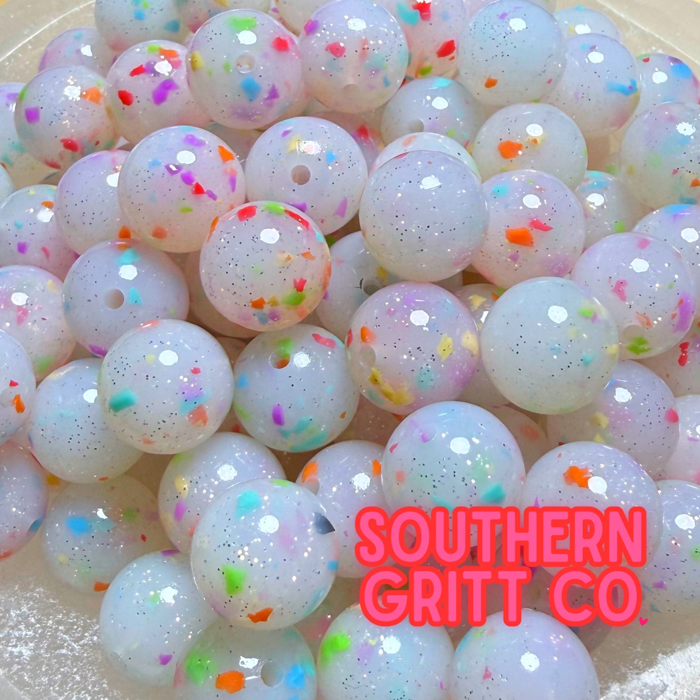 Milky White Jelly Confetti 15mm Silicone Printed Bead