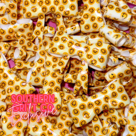 Yellow Smiley Printed - Shiny 3D Bow Straw Topper or Focal SGC Exclusive